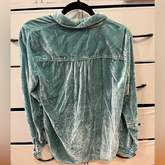 Anthropologie Pilcro Teal Velvet Button Up - Picture 2 of 3